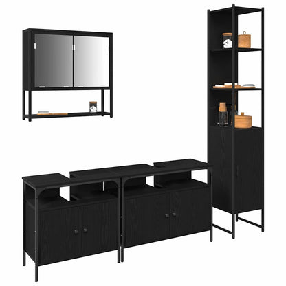 Set di mobili per il bagno 4 pcs Rovere Nero Legno multistrato