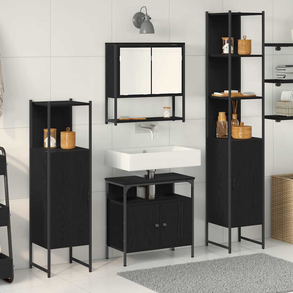 Set di mobili per il bagno 4 pcs Rovere Nero Legno multistrato