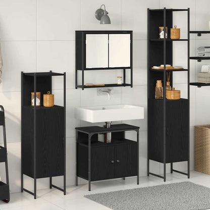 Set di mobili per il bagno 4 pcs Rovere Nero Legno multistrato
