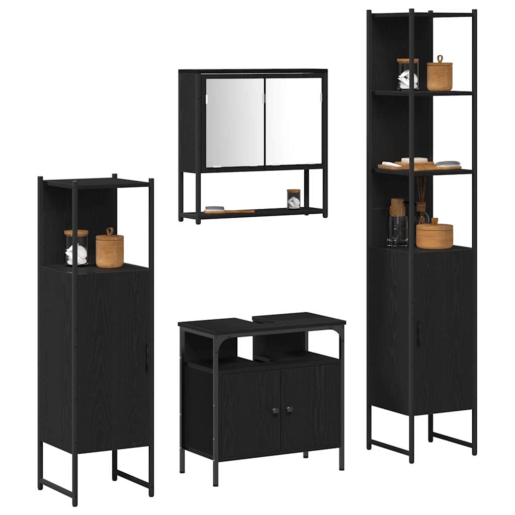 Set di mobili per il bagno 4 pcs Rovere Nero Legno multistrato