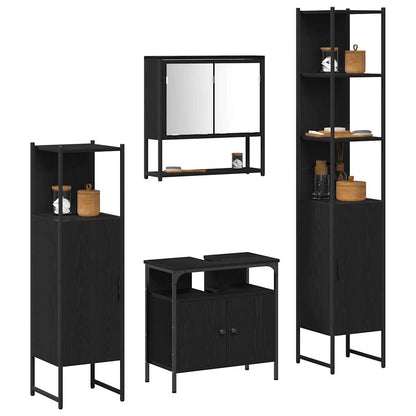 Set di mobili per il bagno 4 pcs Rovere Nero Legno multistrato