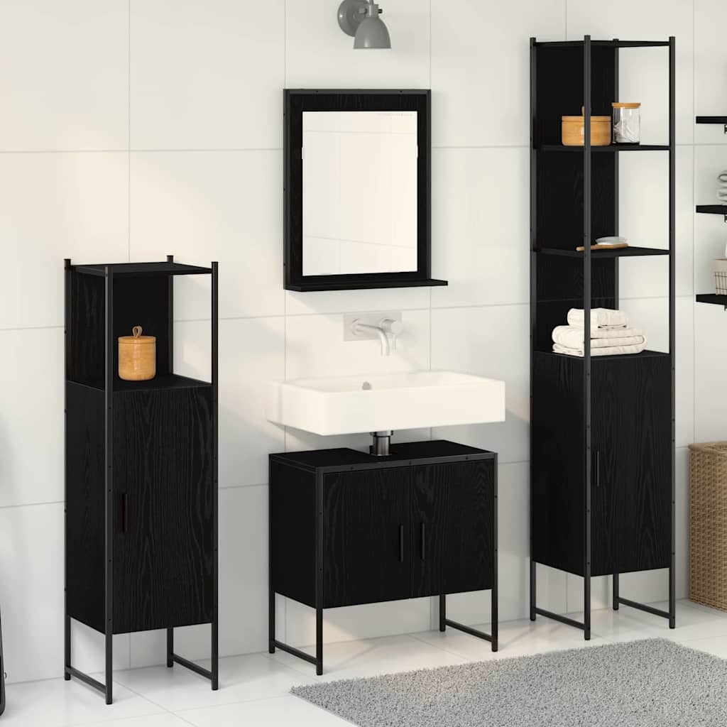 Set di mobili per il bagno 4 pcs Nero Legno multistrato