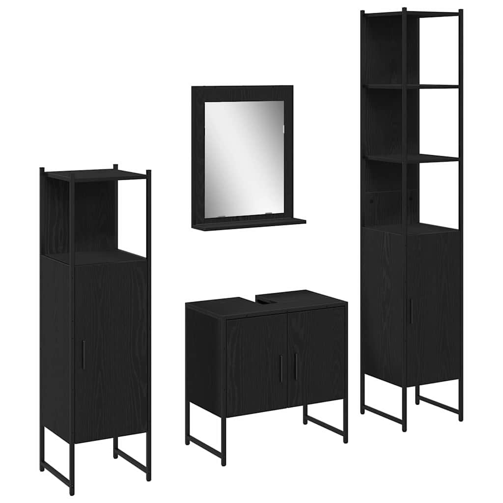 Set di mobili per il bagno 4 pcs Nero Legno multistrato
