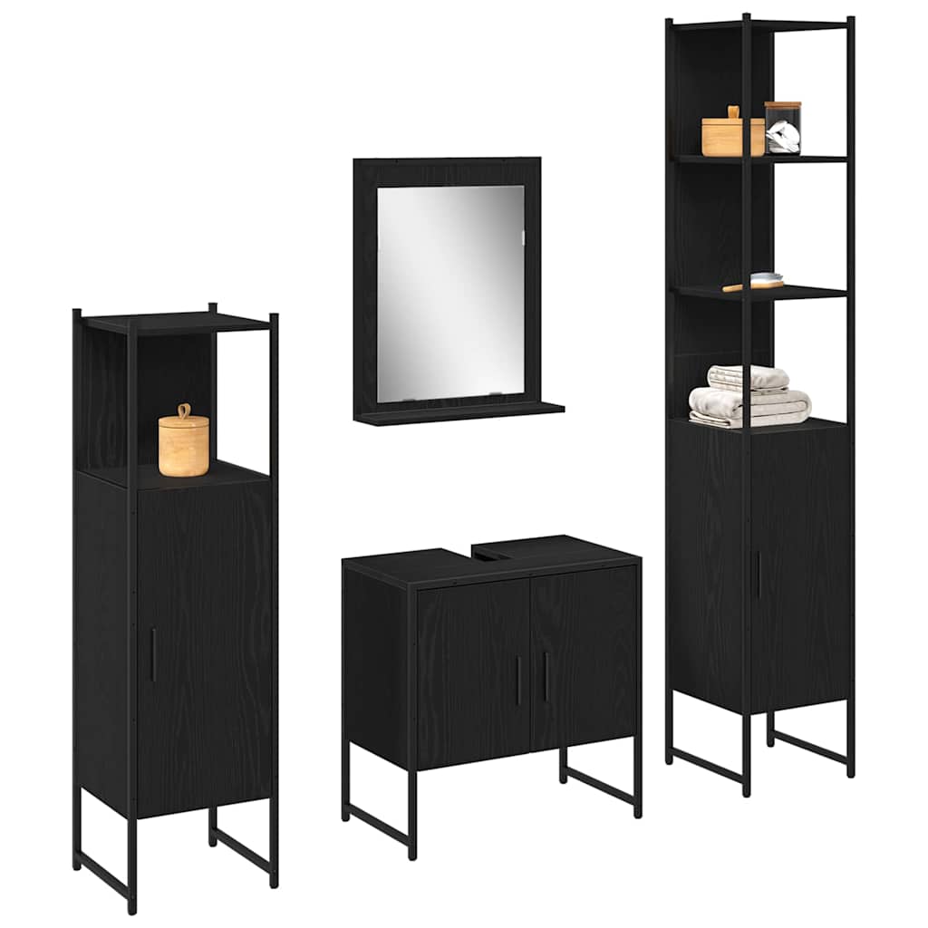 Set di mobili per il bagno 4 pcs Nero Legno multistrato