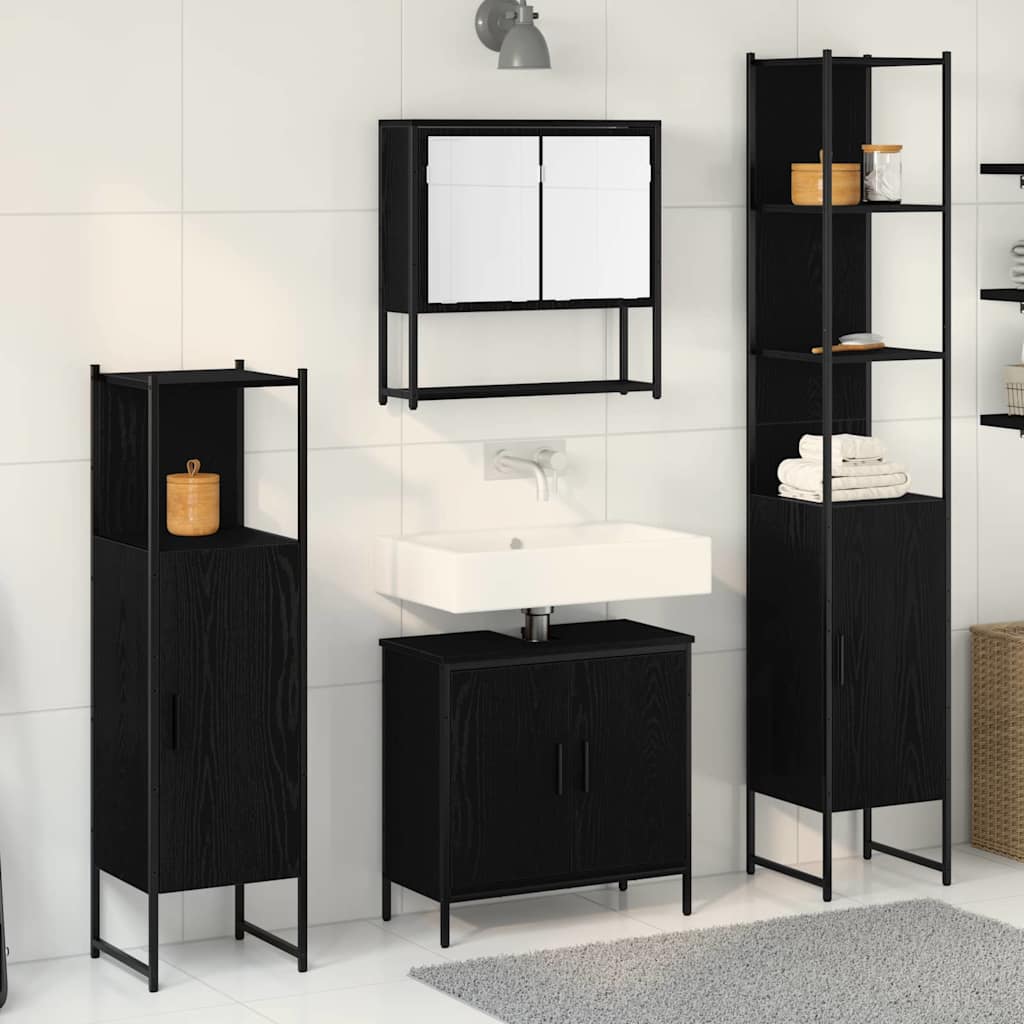 Set di mobili per il bagno 4 pcs Nero Legno multistrato