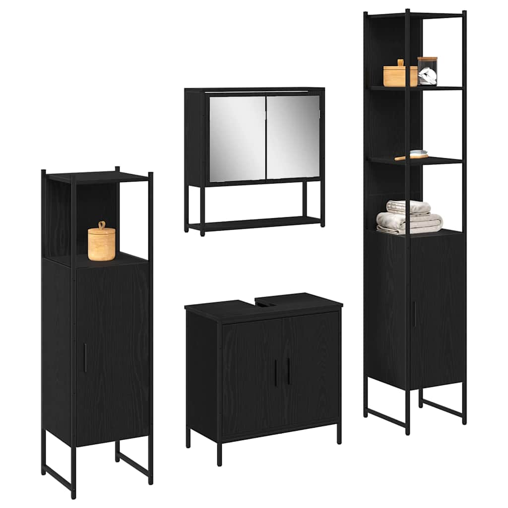 Set di mobili per il bagno 4 pcs Nero Legno multistrato