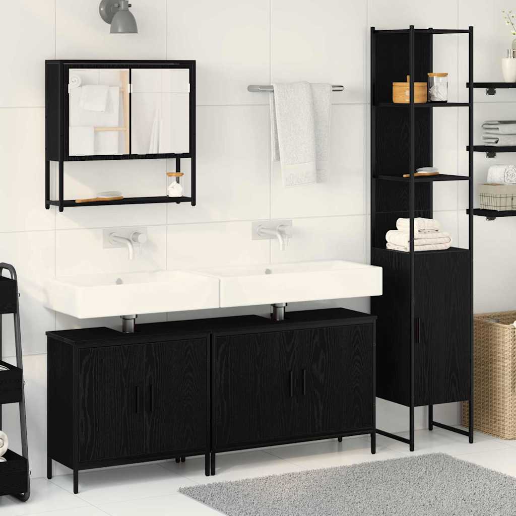 Set di mobili per il bagno 4 pcs Nero Legno multistrato