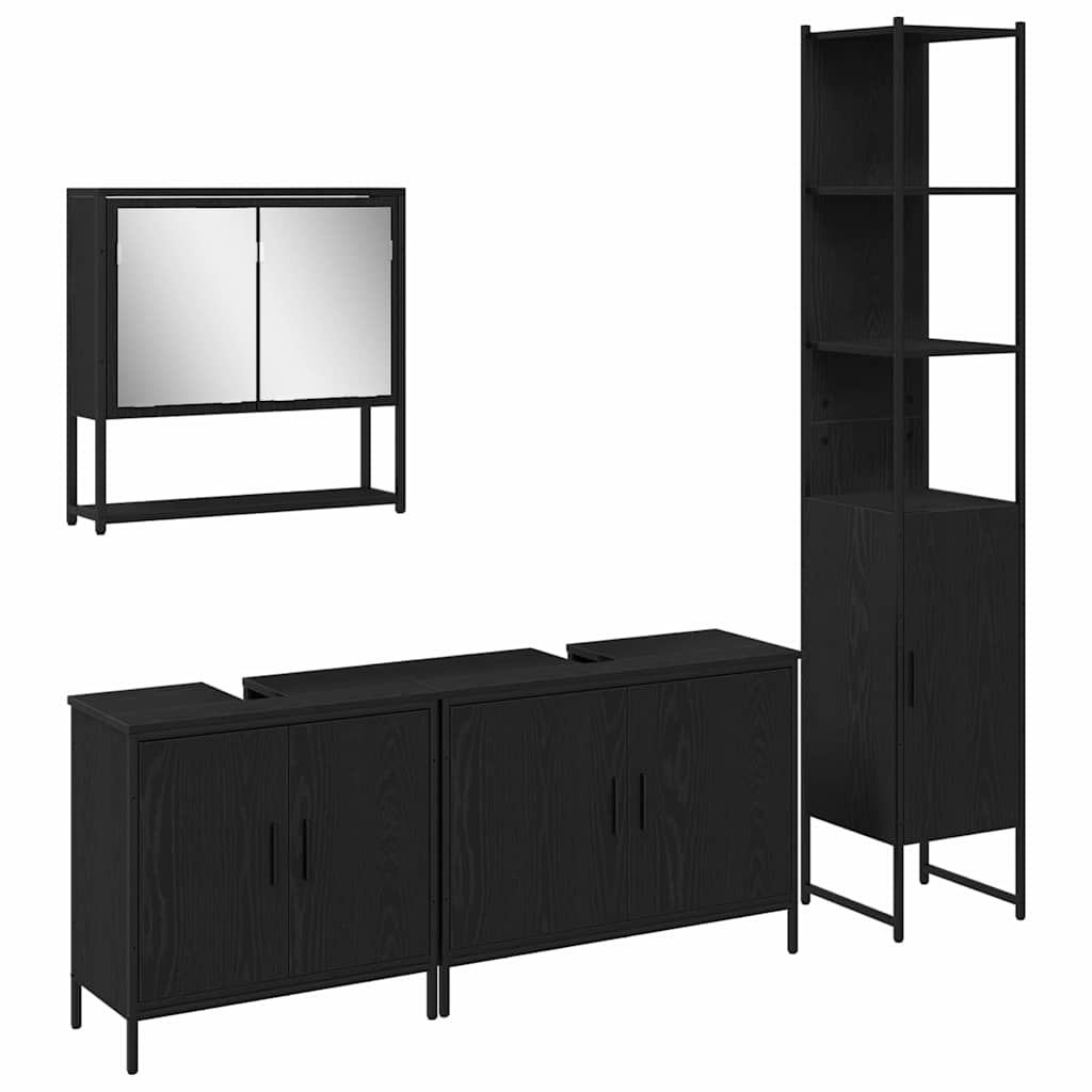 Set di mobili per il bagno 4 pcs Nero Legno multistrato