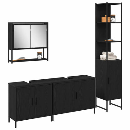 Set di mobili per il bagno 4 pcs Nero Legno multistrato