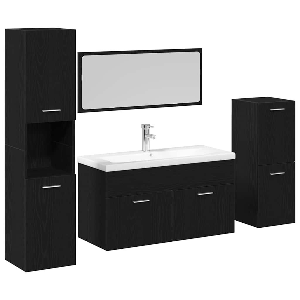 Set di mobili per il bagno 4 pcs Rovere Nero Legno multistrato