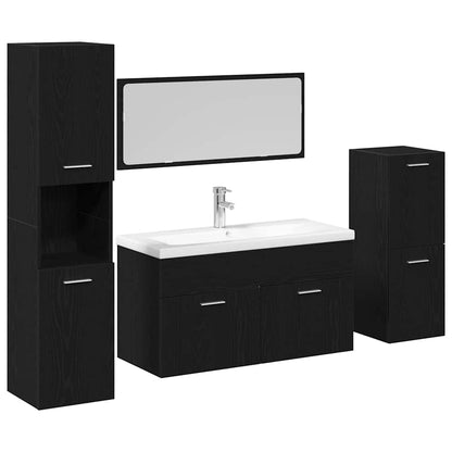 Set di mobili per il bagno 4 pcs Rovere Nero Legno multistrato