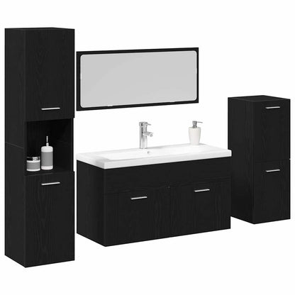 Set di mobili per il bagno 4 pcs Rovere Nero Legno multistrato