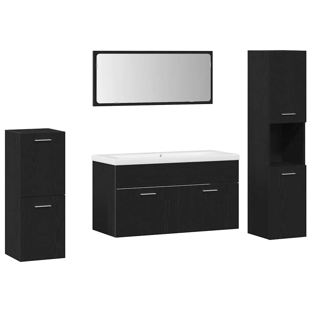 Set di mobili per il bagno 5 pcs Rovere Nero Legno multistrato