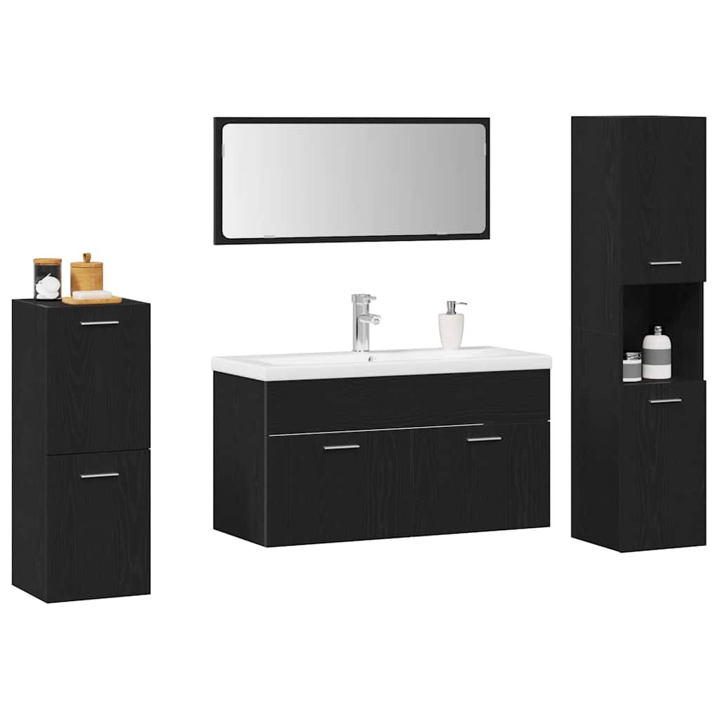 Set di mobili per il bagno 5 pcs Rovere Nero Legno multistrato