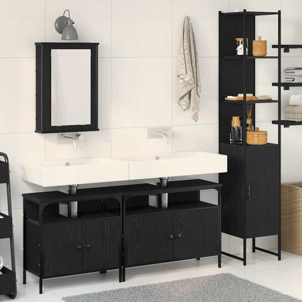 Set di mobili per il bagno 4 pcs Rovere Nero Legno multistrato