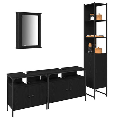 Set di mobili per il bagno 4 pcs Rovere Nero Legno multistrato