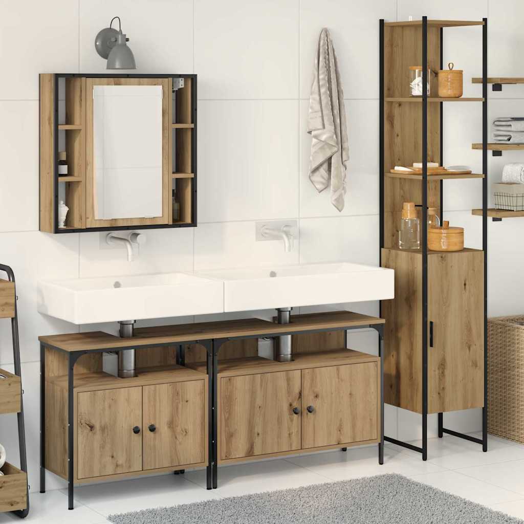 Set di mobili per il bagno con porta 4 pcs rovere artigianale