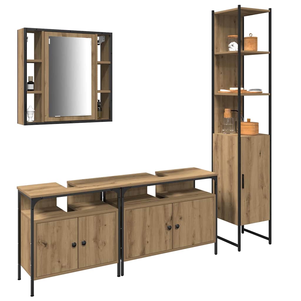 Set di mobili per il bagno con porta 4 pcs rovere artigianale