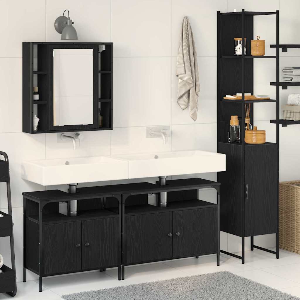 Set di mobili per il bagno 4 pcs Rovere Nero Legno multistrato