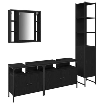 Set di mobili per il bagno 4 pcs Rovere Nero Legno multistrato