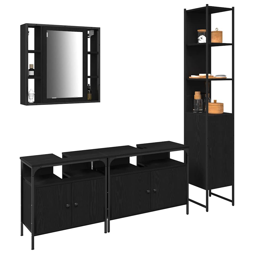 Set di mobili per il bagno 4 pcs Rovere Nero Legno multistrato