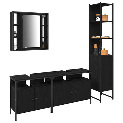 Set di mobili per il bagno 4 pcs Rovere Nero Legno multistrato