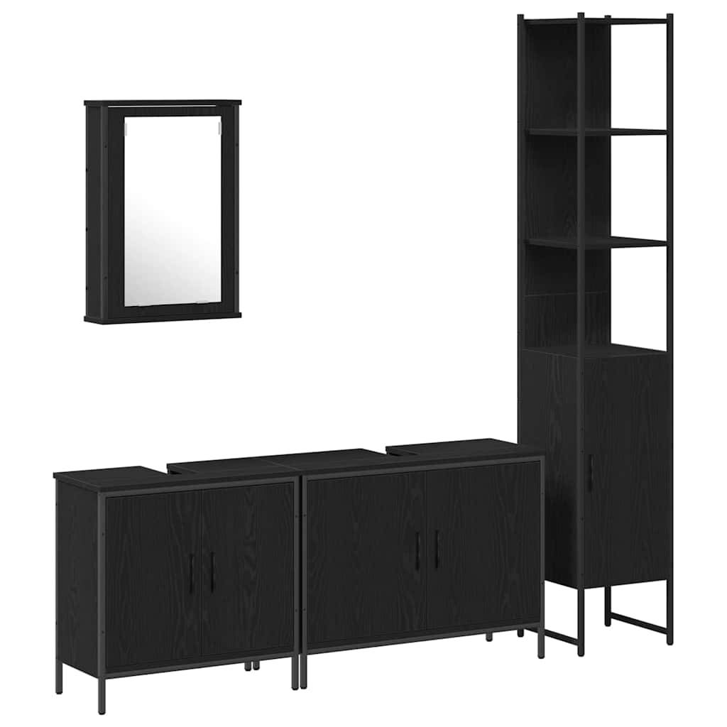 Set di mobili per il bagno 4 pcs Nero Legno multistrato