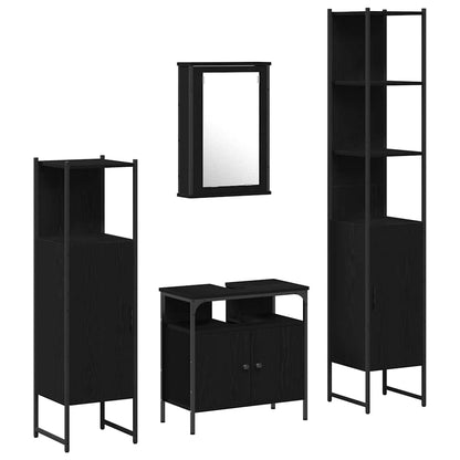 Set di mobili per il bagno 4 pcs Rovere Nero Legno multistrato