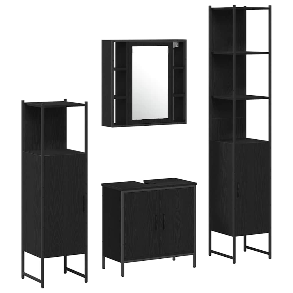 Set di mobili per il bagno 4 pcs Nero Legno multistrato