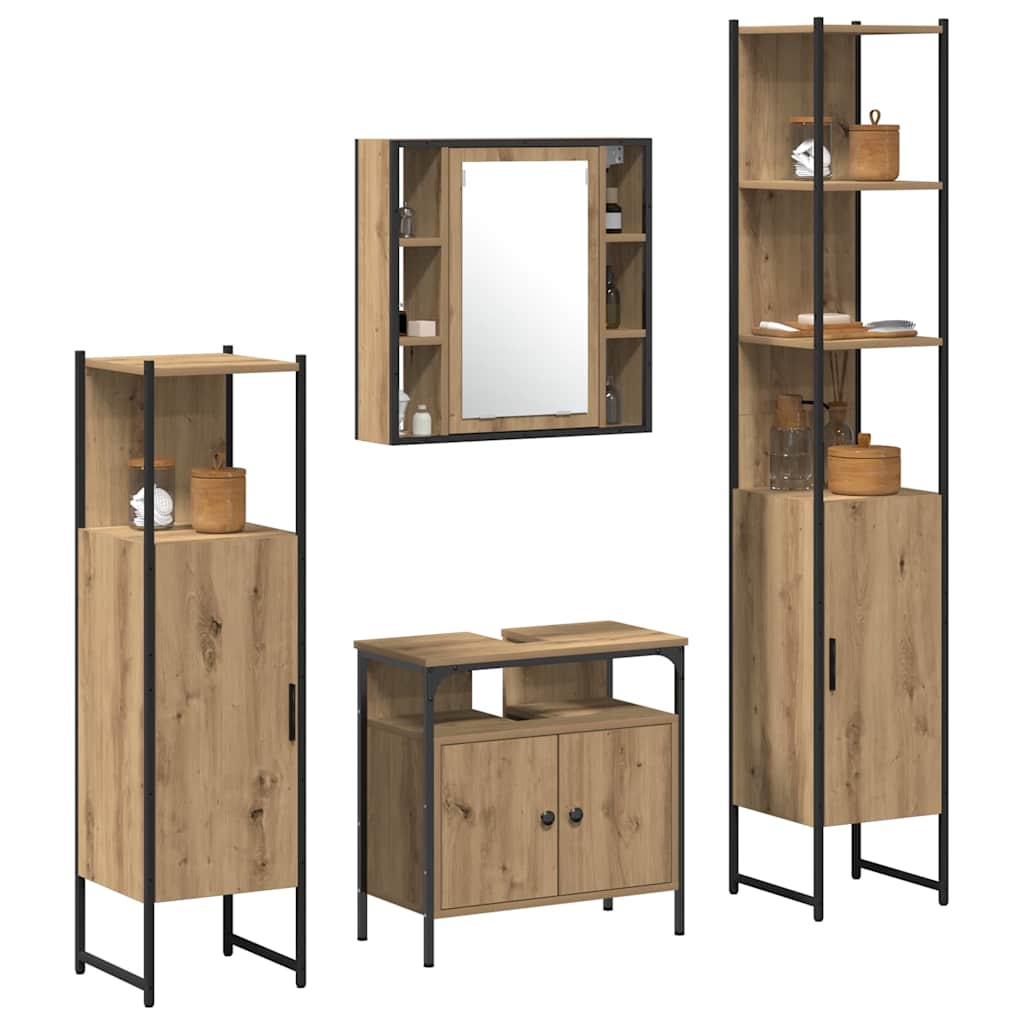 Set di mobili per il bagno con porta 4 pcs rovere artigianale