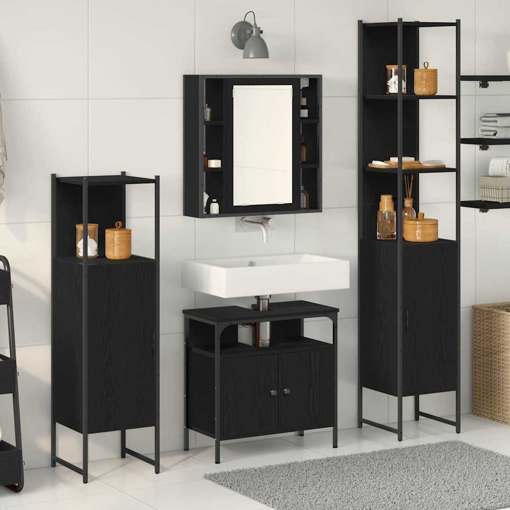 Set di mobili per il bagno 4 pcs Rovere Nero Legno multistrato