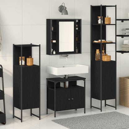 Set di mobili per il bagno 4 pcs Rovere Nero Legno multistrato