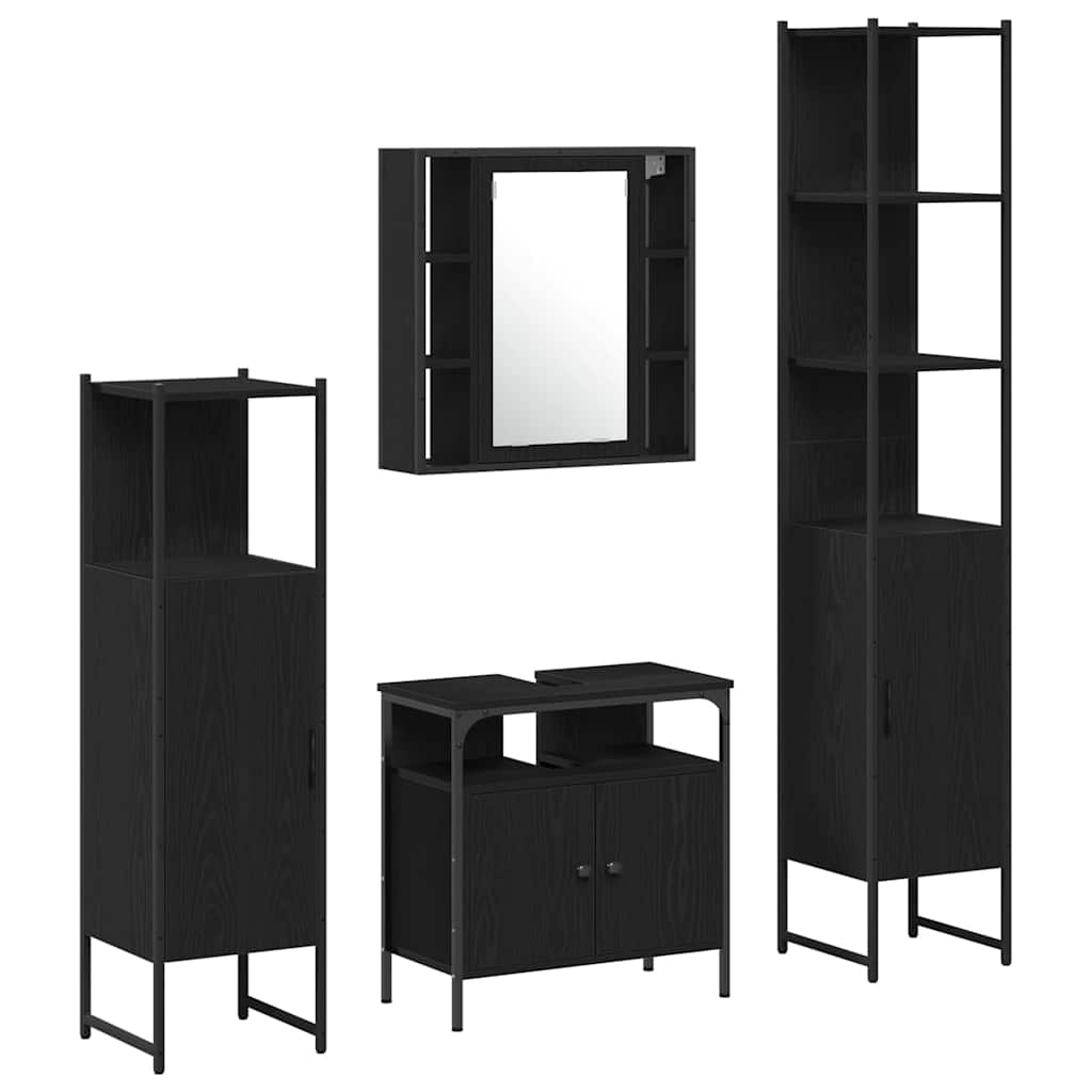 Set di mobili per il bagno 4 pcs Rovere Nero Legno multistrato