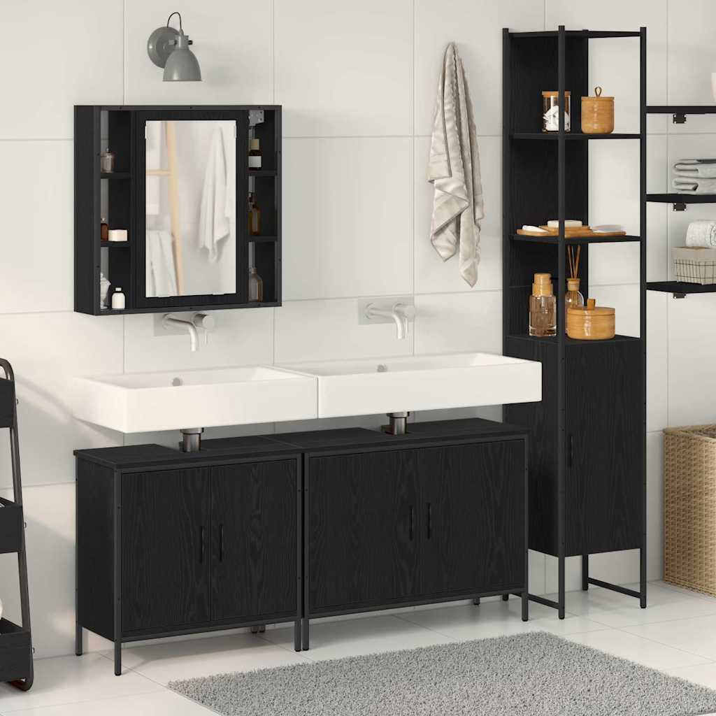 Set di mobili per il bagno 4 pcs Nero Legno multistrato