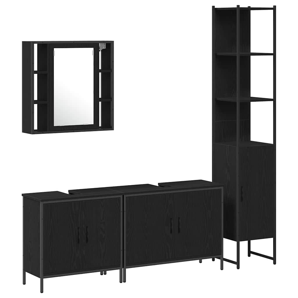 Set di mobili per il bagno 4 pcs Nero Legno multistrato