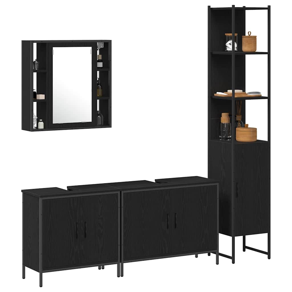 Set di mobili per il bagno 4 pcs Nero Legno multistrato