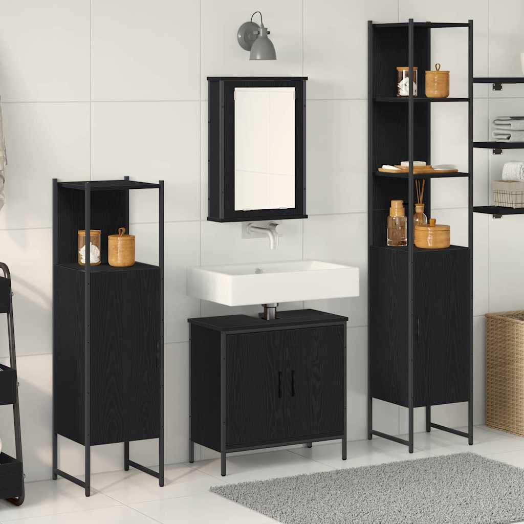 Set di mobili per il bagno 4 pcs Nero Legno multistrato