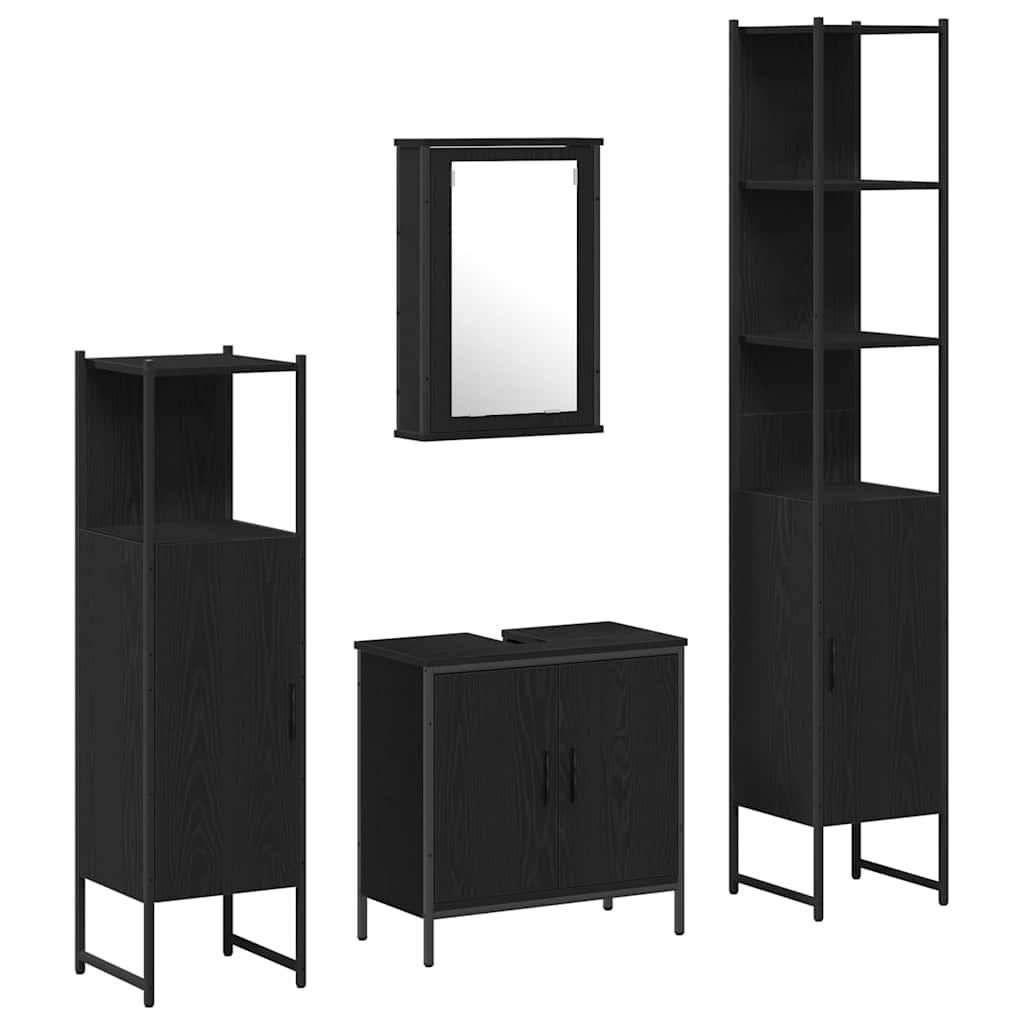 Set di mobili per il bagno 4 pcs Nero Legno multistrato
