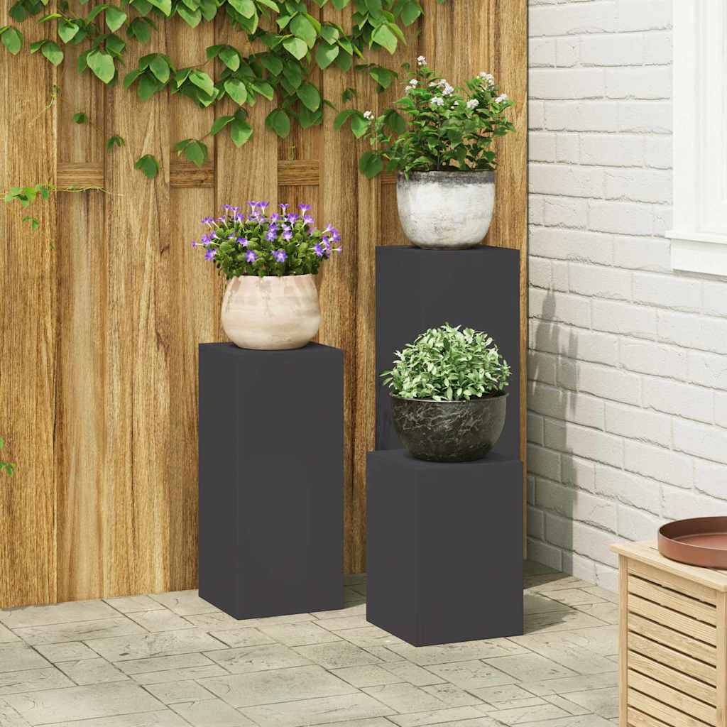 Supporto per piante 3 pcs Nero Acciaio