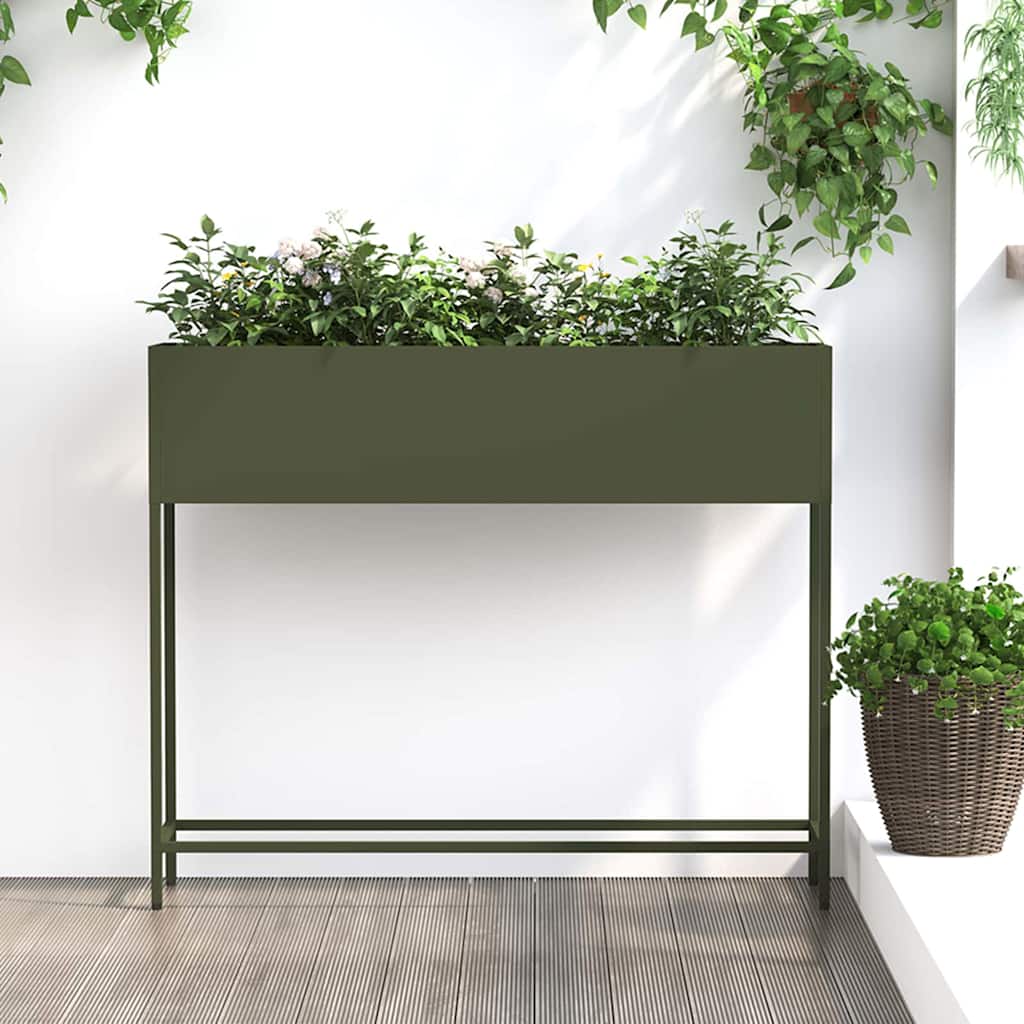 Vaso da Giardino Rialzato Oliver verde 100 x 26 x 82 cm Acciaio