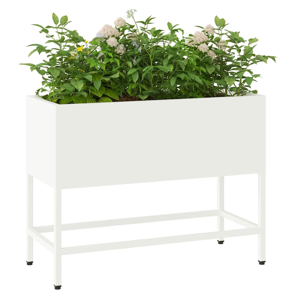 Vaso da Giardino Rialzato Bianco 60 x 26 x 45 cm Acciaio