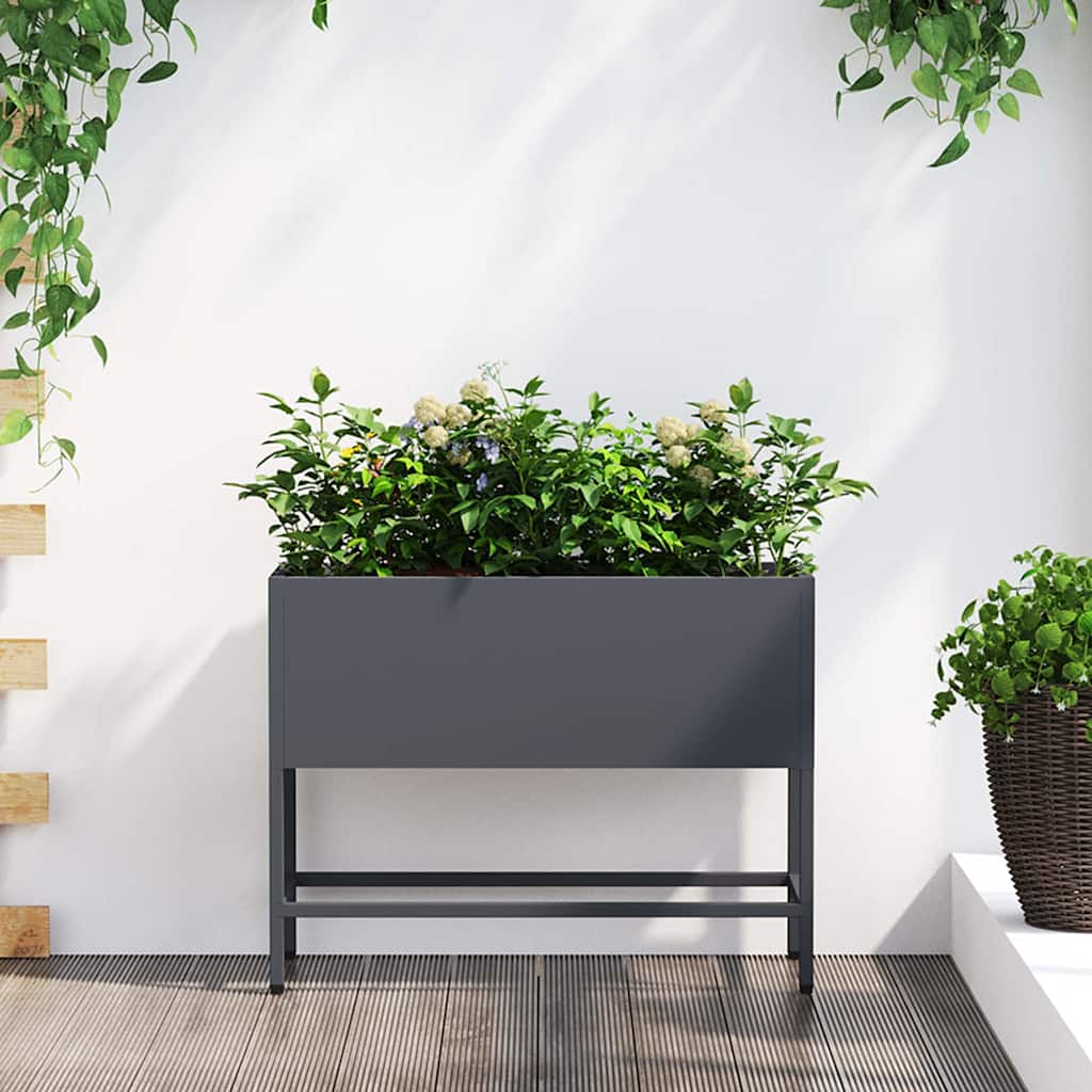 Vaso da Giardino Rialzato Antracite 60 x 26 x 45 cm Acciaio