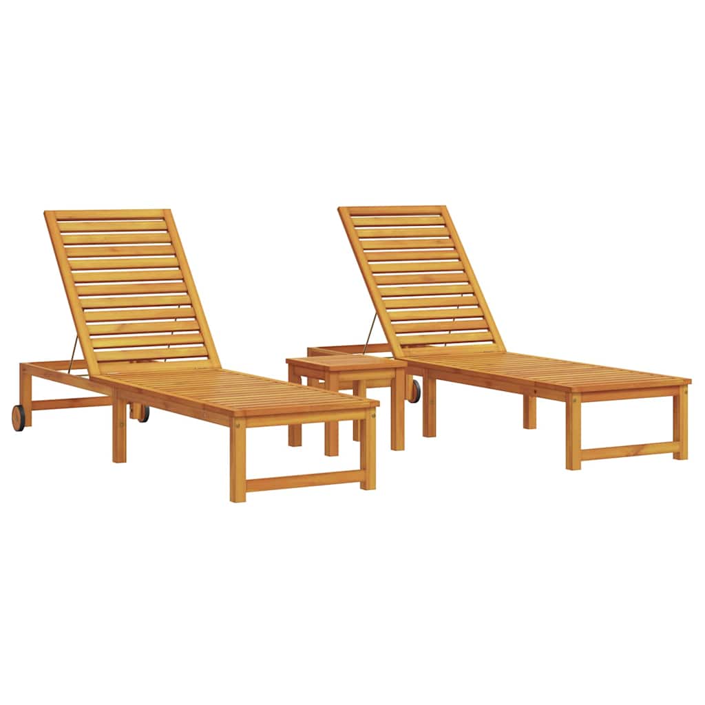 Lettino da sole 3 pcs Marrone Legno di Acacia Massello