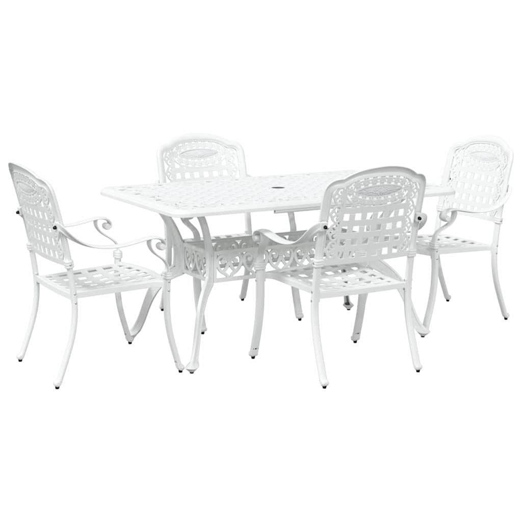 Set da Pranzo per Giardino 5 pcs Bianco Alluminio