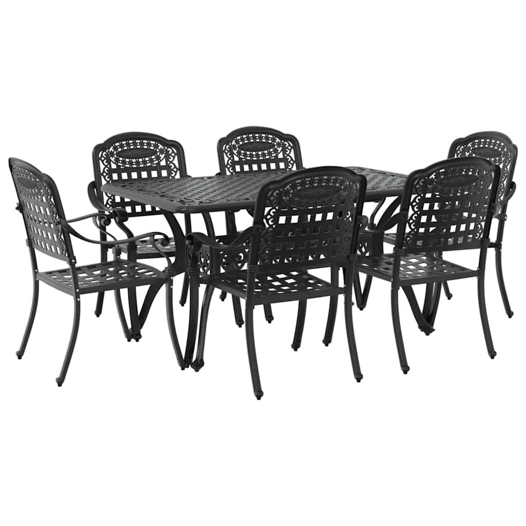 Set da Pranzo per Giardino 7 pcs Nero Alluminio