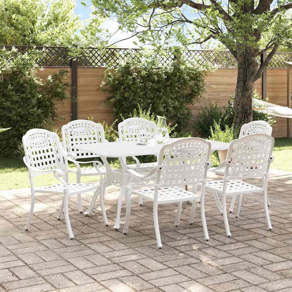 Set da Pranzo per Giardino 7 pcs Bianco Alluminio