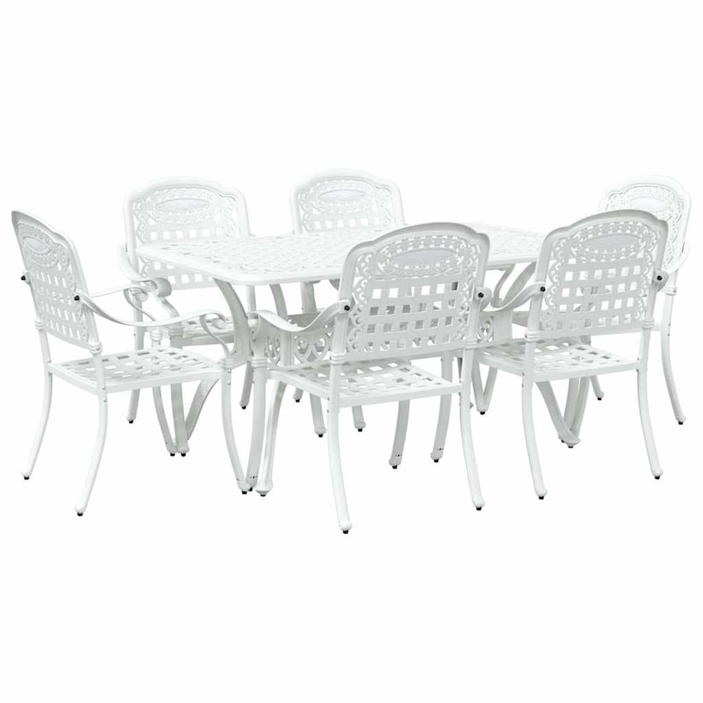 Set da Pranzo per Giardino 7 pcs Bianco Alluminio