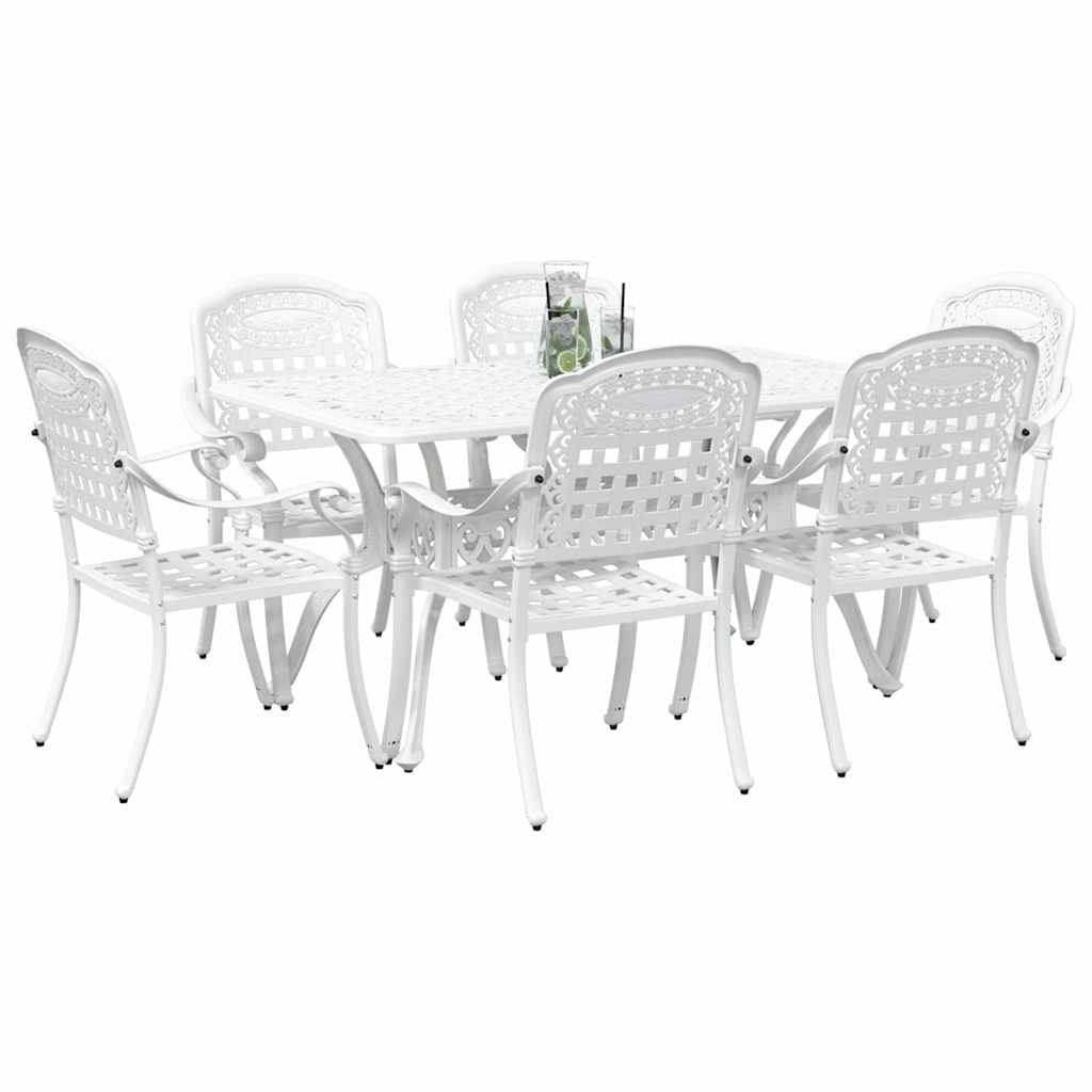 Set da Pranzo per Giardino 7 pcs Bianco Alluminio