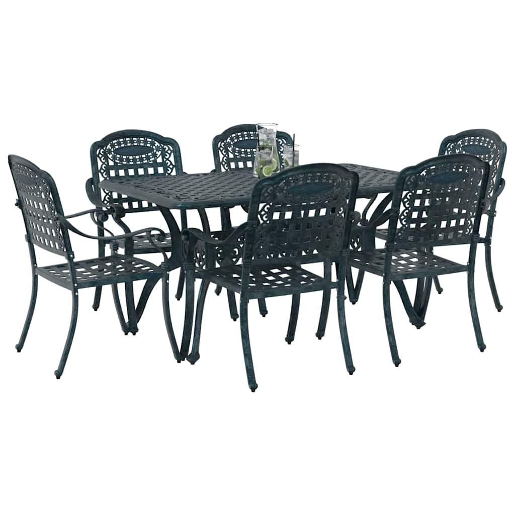 Set da Pranzo per Giardino 7 pcs Verde Alluminio