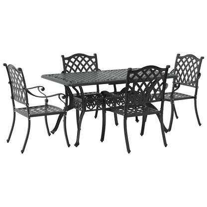 Set da Pranzo per Giardino 5 pcs Nero Alluminio